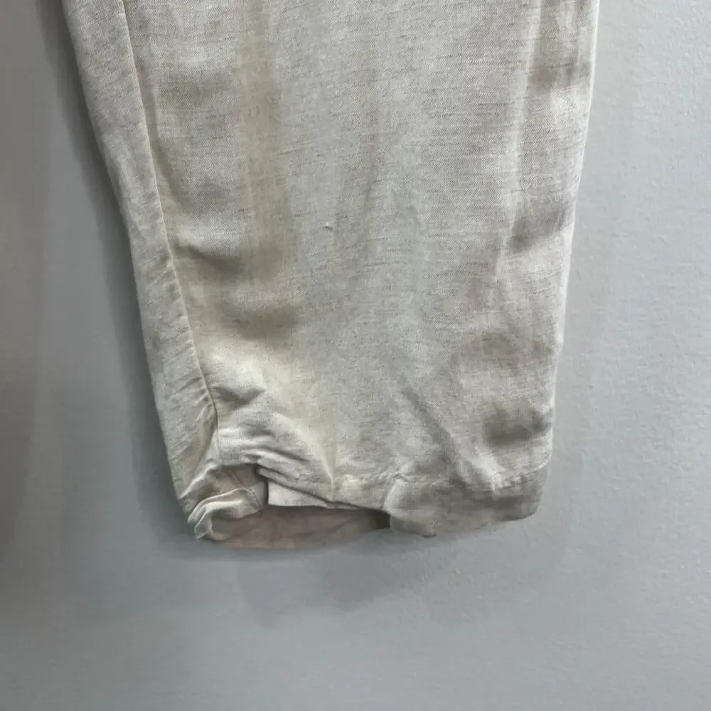 H&M Beige Dress Pants Linen Blend High-Rise Straight Leg Formal Size 6